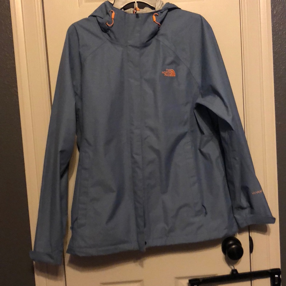 NORTH FACE blue & orange hooded rain jacket sz XL